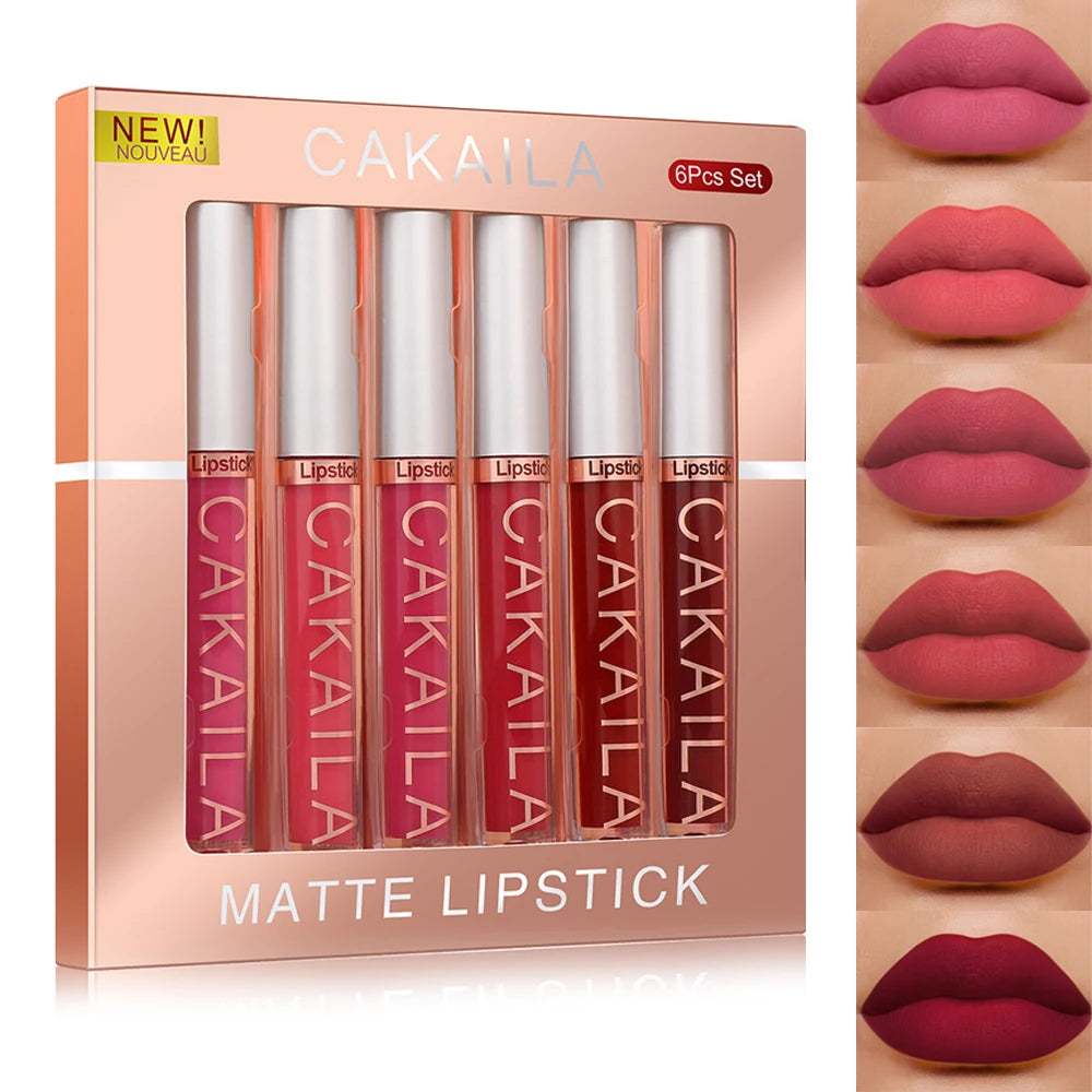 6pcs/pack lip gloss set, long-lasting non stick cup liquid lipstick velvet matte lip gloss