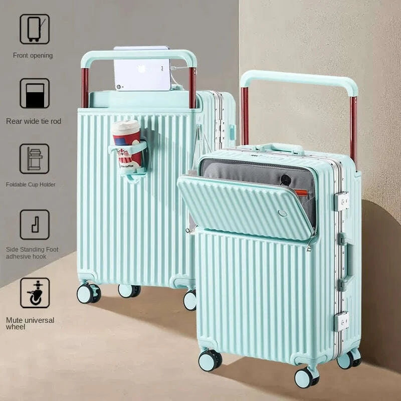 KIMLUD, Aluminum Framed Front Open Suitcase Carry-on Bag Wide Handle Luggage Multifunctional 20/28-inch Impact Resistant Travel Bag, KIMLUD Womens Clothes