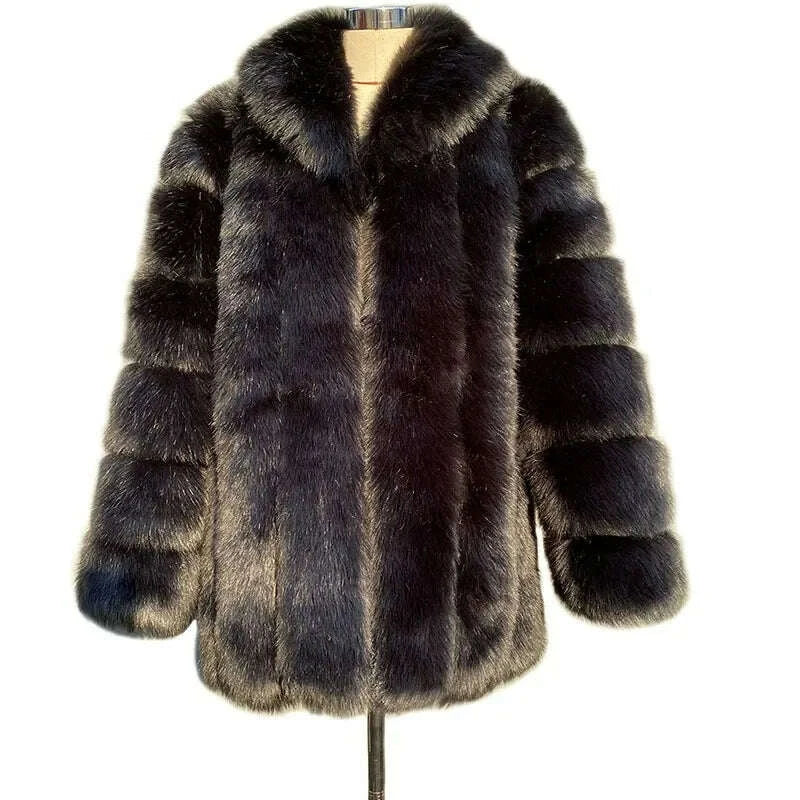 KIMLUD, 2025 Winter Women's Mid-Length Faux Fox Fur Coat Plush Luxe Warm faux fur Trench Elegant Thermal Outerwear Faux Fur Tops, KIMLUD Womens Clothes