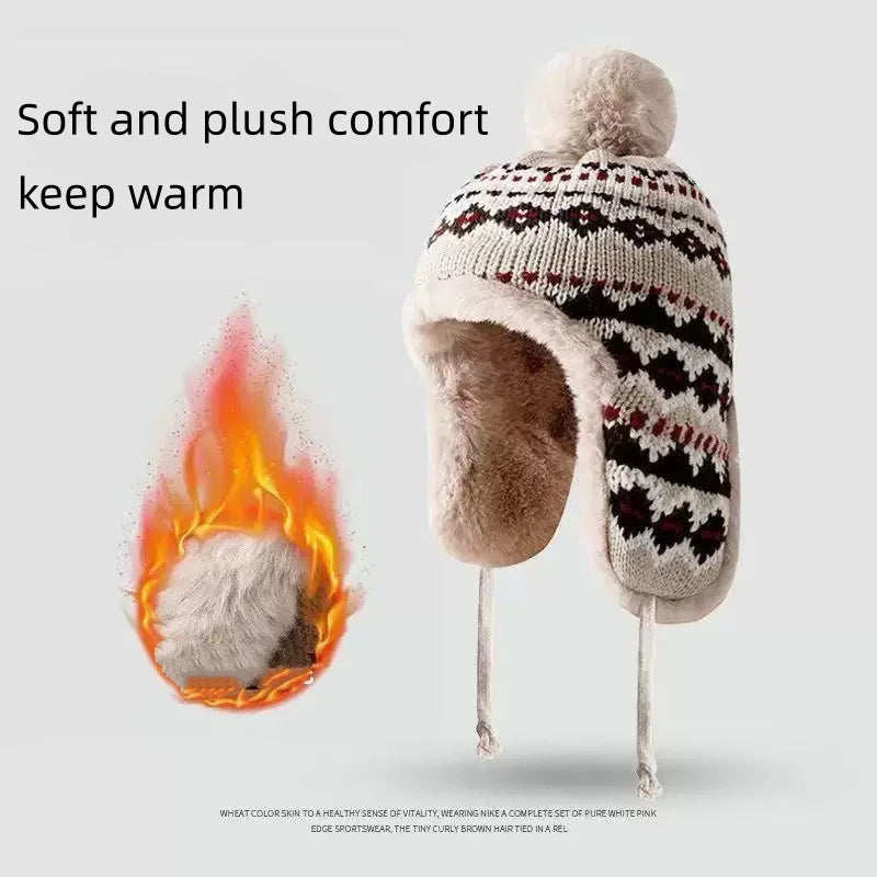 Winter thick Lei Feng hat, winter warm and cold ear hanging hat, ethnic style knitted hat