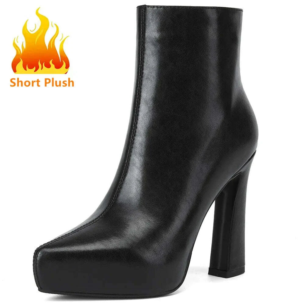 KIMLUD, MILI-MIYA New Arrival Middle Splicing Women Cow Leather Ankle Boots Pointed Toe Thick Heels Zippers Solid Color Handmade, KIMLUD Womens Clothes