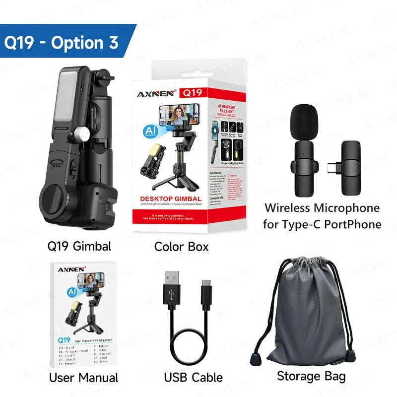 gimbal-q19-ai-desktop-360°-auto-rotation-face-track-anti-shake-selfie-stick-handheld-stabilizer-with-fill-light-for-smartphoneskimludkimlud-35561677