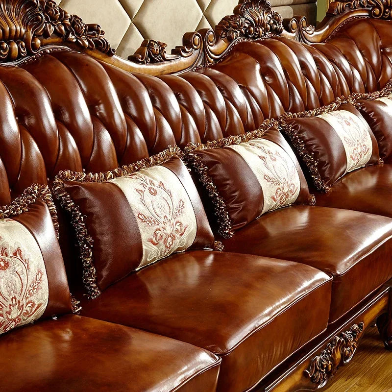 Wood Brown European Sofas Waterproof Armrest Luxury Floor Lounges Couch Puffs Nordic Designer Canape Salon Furniture Home