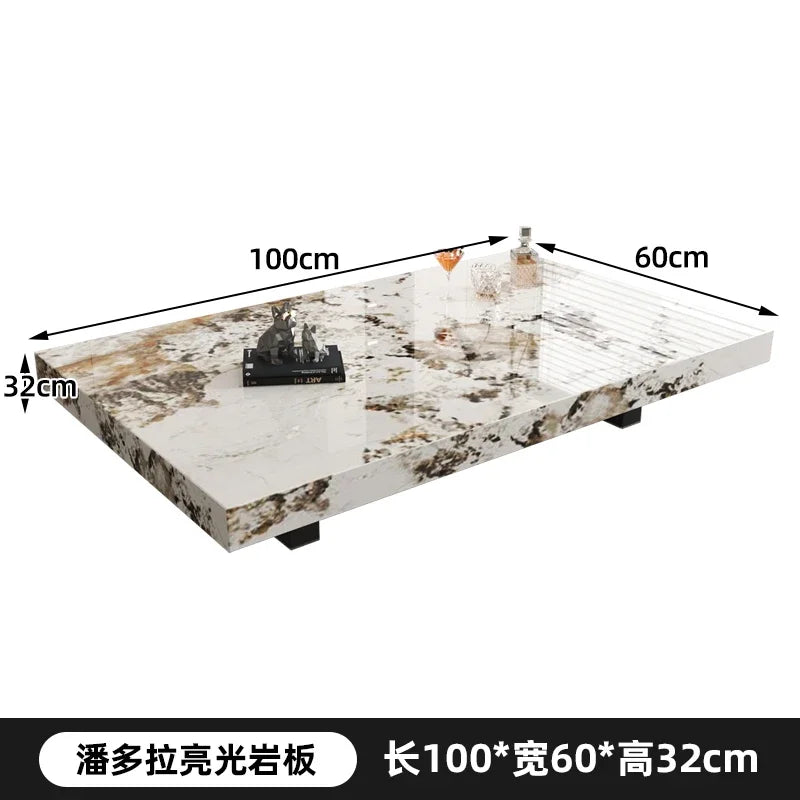 Rock Slab Coffee Table Rectangular Countertop — White | KIMLUD