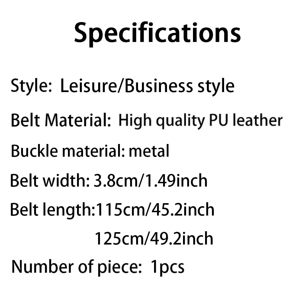 Matte PU Leather Belt Refined Grain Buckle Metal Hardware 3.8cm Width — Black | KIMLUD