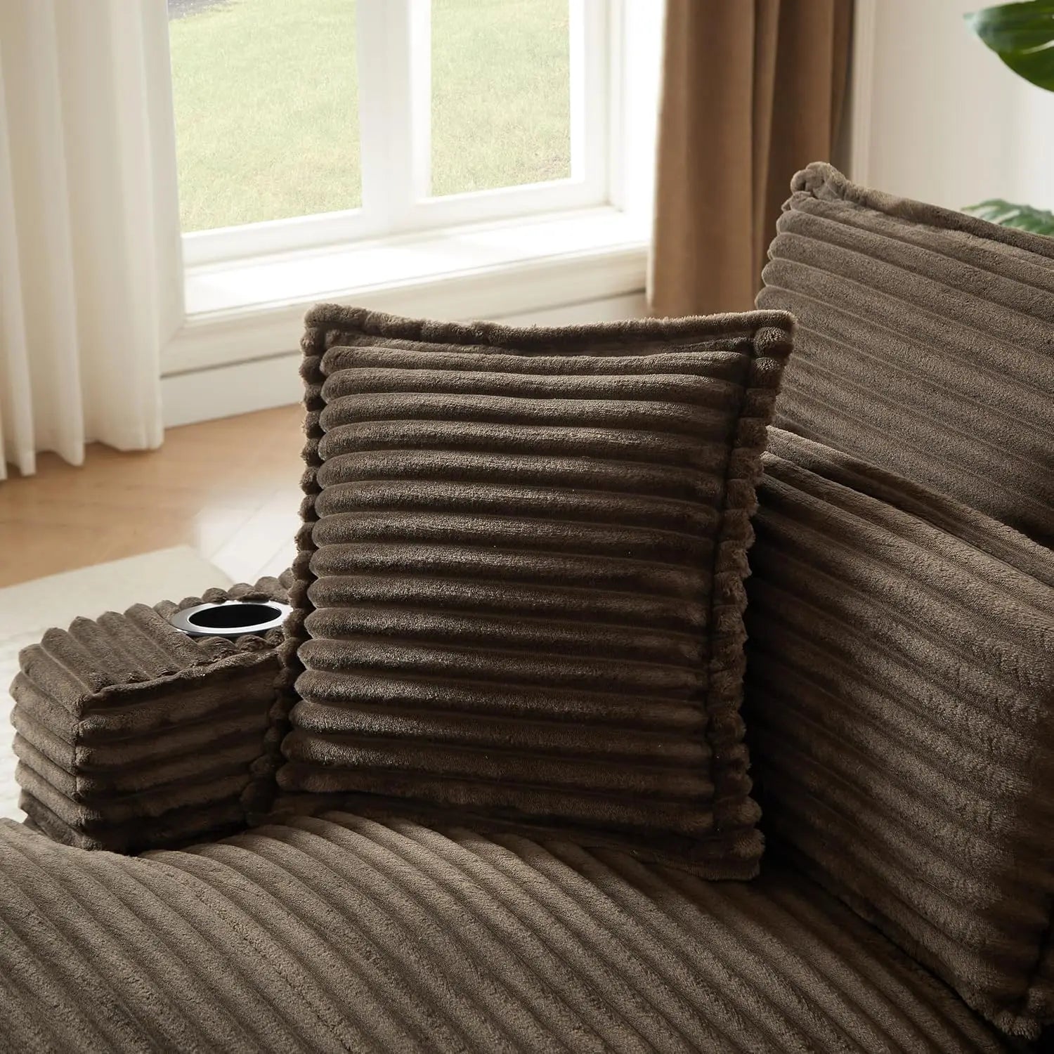 67" Oversize Chaise Lounge Deep Seat 2 Cup Holders Storage Pockets Living Room Bedroom Office Brown Customized