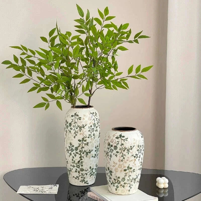 KIMLUD, New Chinese ceramic vase dried flower water flower arrangement retro living room entrance decoration ornament small and fresh, KIMLUD Womens Clothes