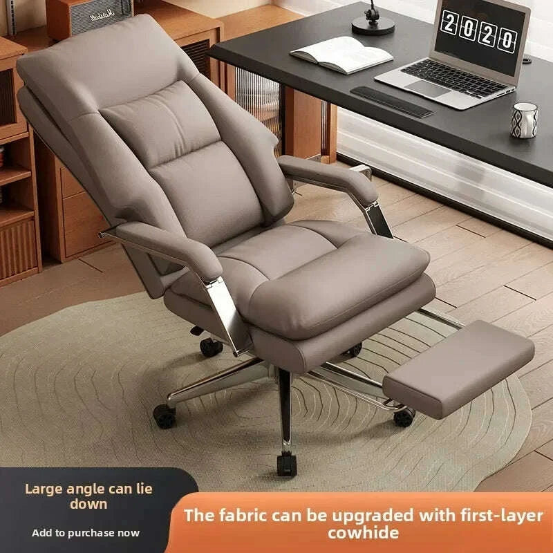 KIMLUD, Leather Boss Chair Office Chair Recumbent Back Study Chair Ergonomic Home Computer Chair, KIMLUD Womens Clothes
