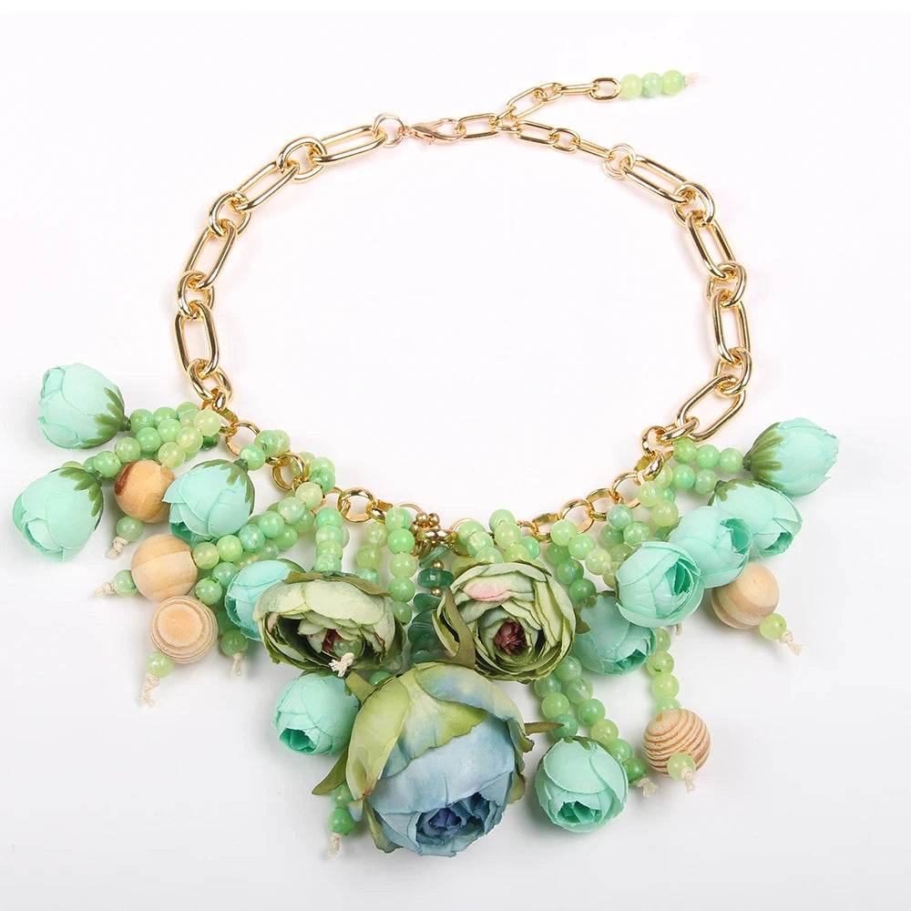 Statement Three-dimensional Rose Cluster Beads Necklace for Women Girl Wedding Party Jewelry