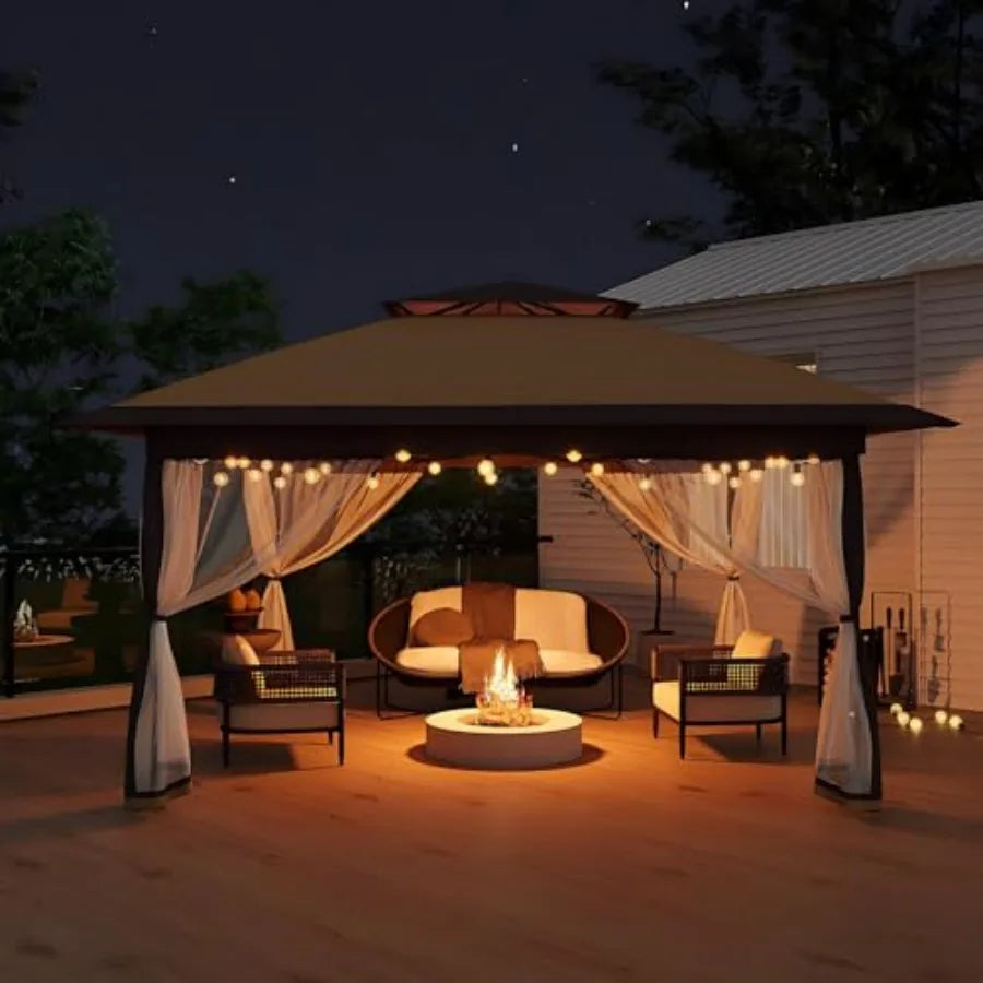 Polyester Outdoor Pop Up Gazebo Tent — Beige | KIMLUD