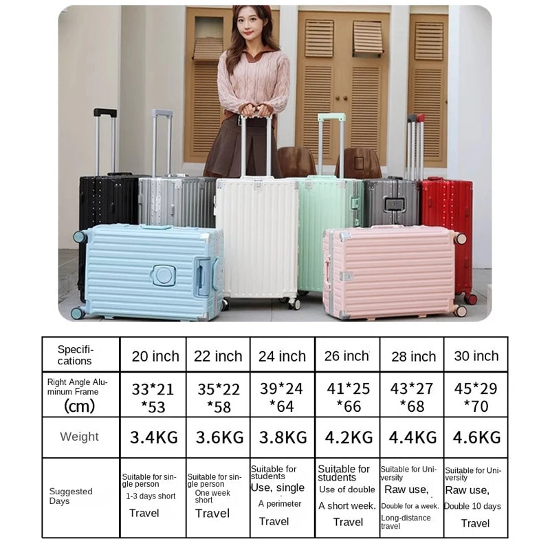 Multifunctional Luggage Aluminum Frame with USB Charging Port 30" High-capacity Suitcase 20-inch Travel Boarding Password Box