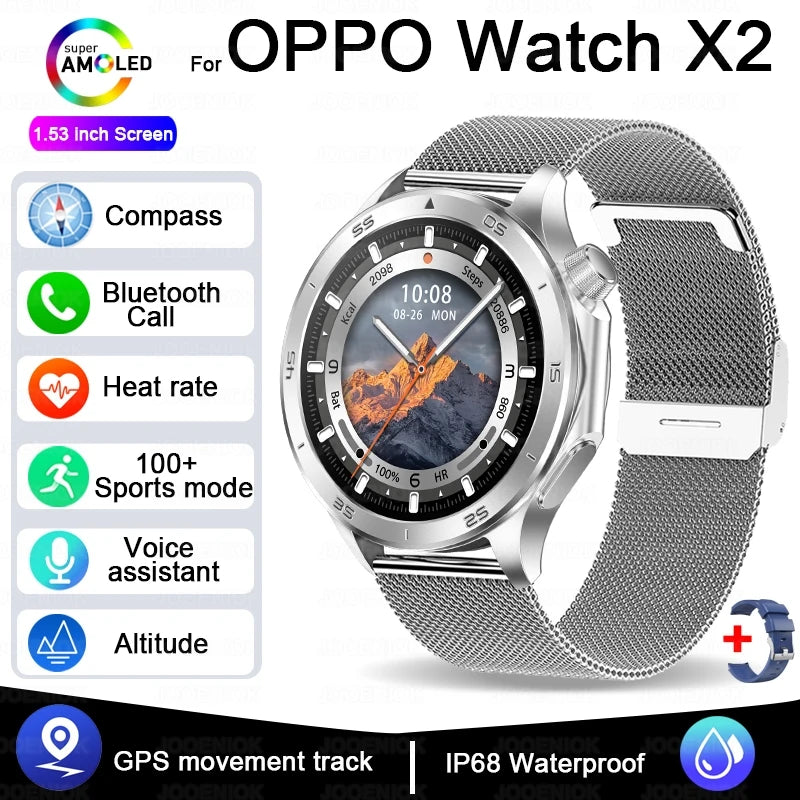 OPPO Watch X2 Latest Bluetooth Call Smartwatch Men GPS NFC Health Monitoring IP68 Waterproof Watch AMOLED HD Screen Smart Watch