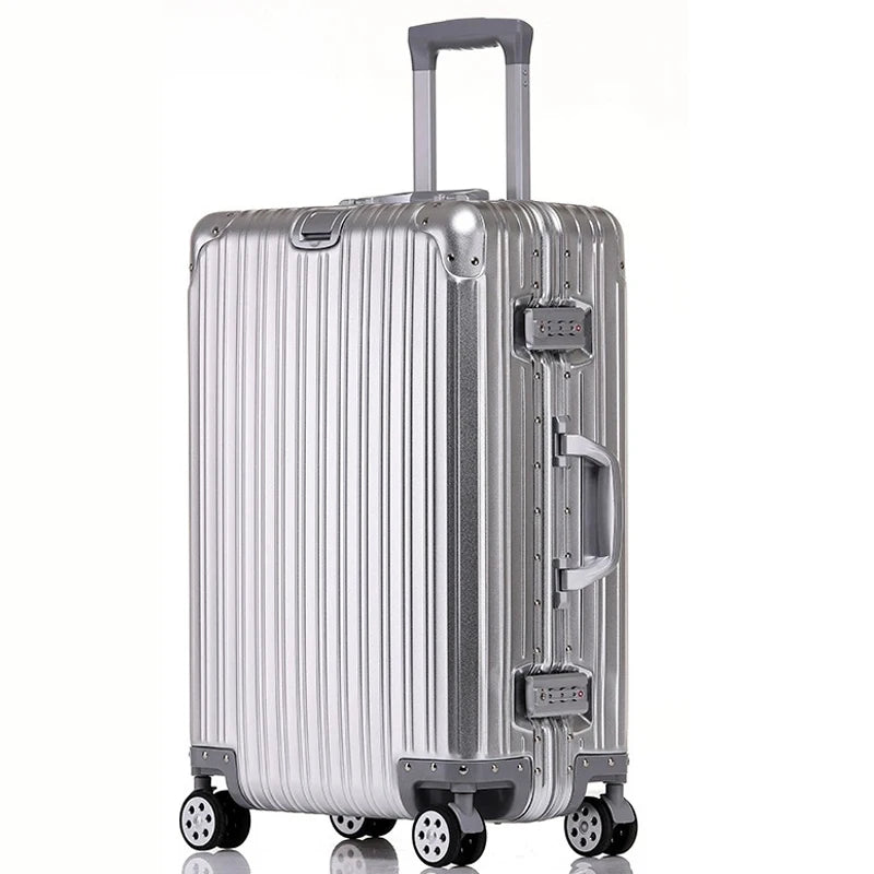 100% Aluminum Suitcase Cabin 20/26/30 inch TSA Customs Lock Aluminum Carry on Luggage Metal Hard Trolley Case Travel Suitcases