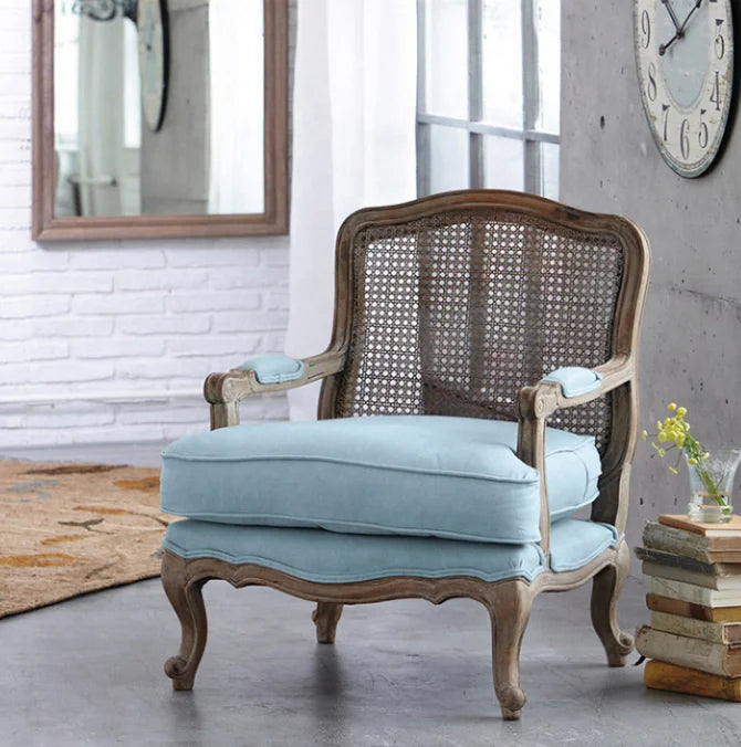 French farmhouse antique wooden armchair lounge living room furniture with stool accent chair
