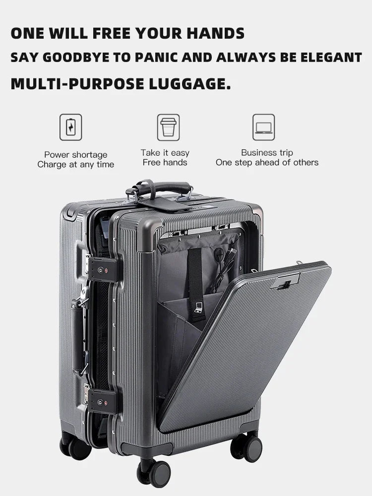 Polycarbonate Wide Luggage Front-Opening Boarding Box — Silver | KIMLUD