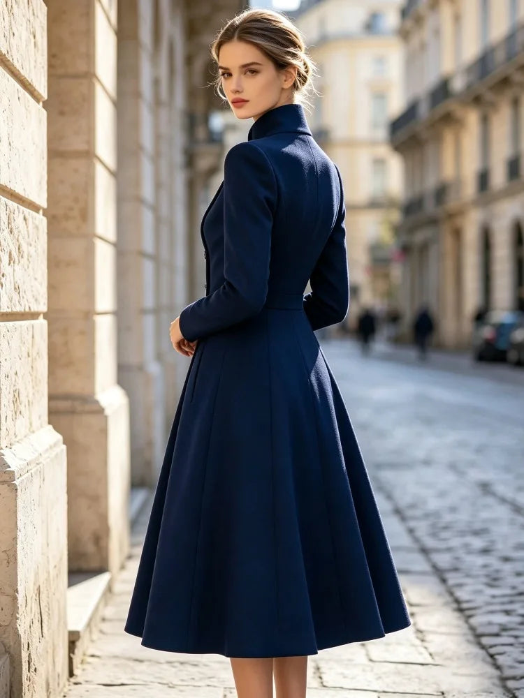 Evening Coat Dress – Asymmetric Stand Collar – Polyester | KIMLUD
