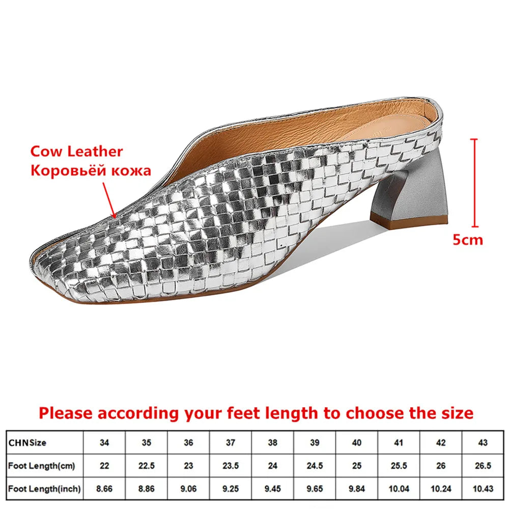 Metallic Cow Leather Slip-On Heels — Gold | KIMLUD
