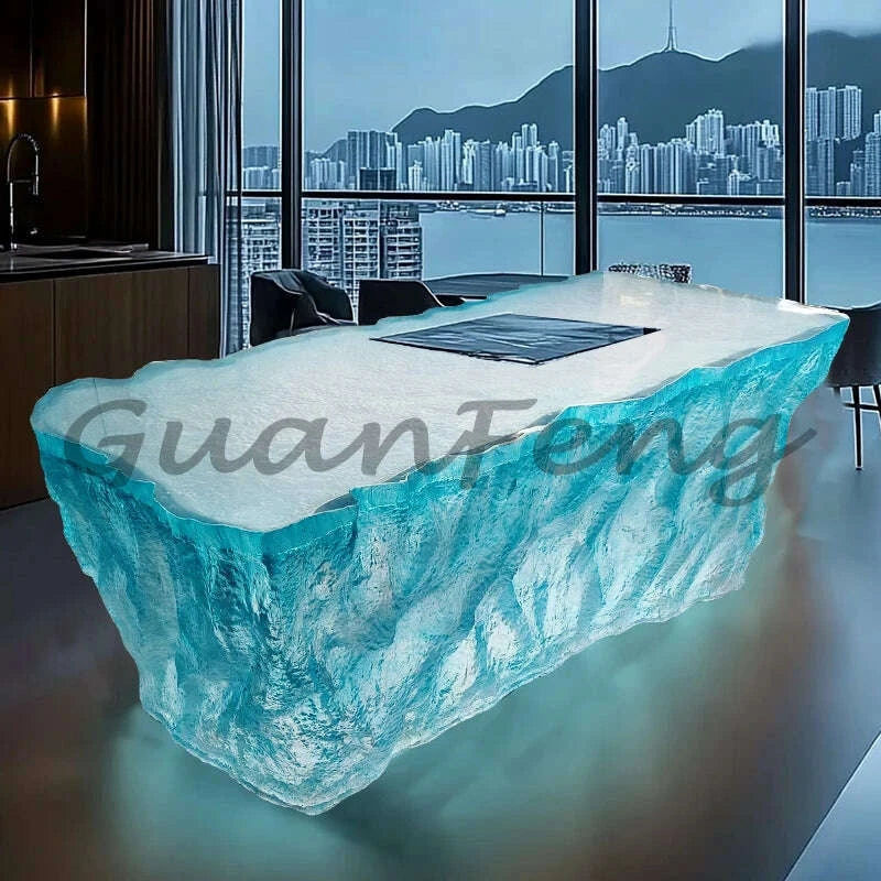 KIMLUD, Premium Light Luxury Transparent Resin Hotel Front Desk Restaurant Villa Kitchen Partition Luminous Crystal Glacier Island Table, KIMLUD Womens Clothes