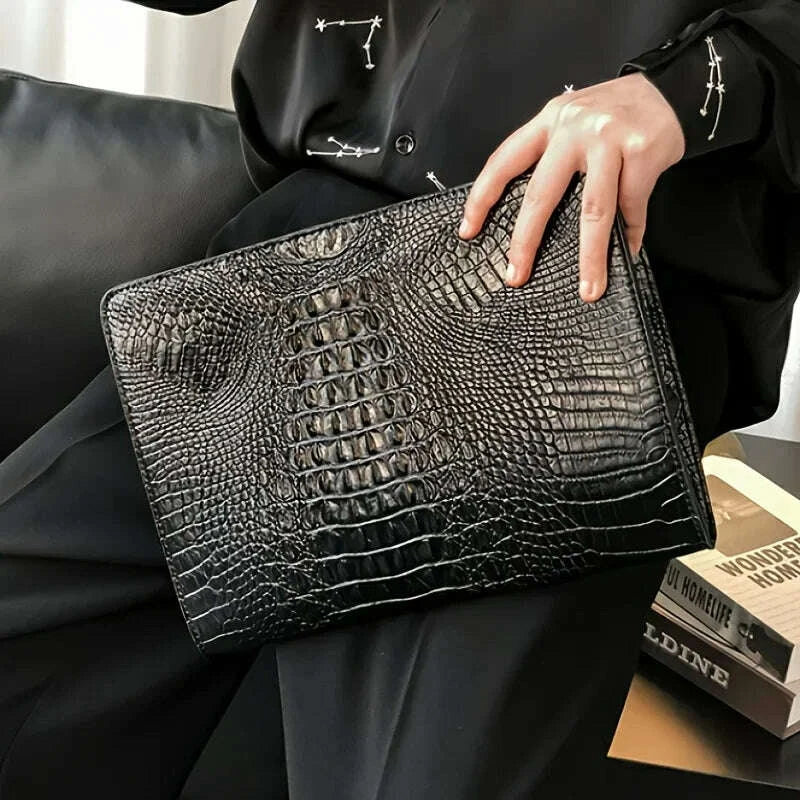 KIMLUD, Brand Designer Business Bag iPad Handbags PU Leather Envelope Bag Male Wallet Luxury Crocodile Pattern Men/Women Clutch Bags, KIMLUD Womens Clothes