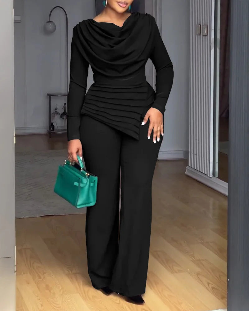 High Waist Flare Pants Jumpsuit — Zipper, Office Lady, Ankle-Length | KIMLUD