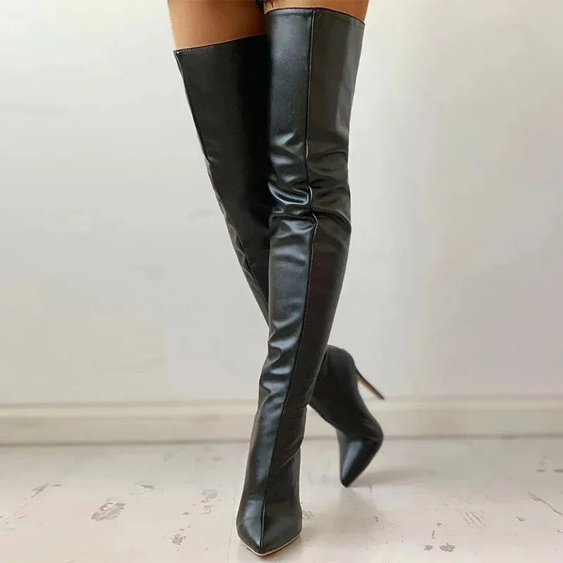 Black Sexy Over The Knee Boots for Women High Heels Shoes Ladies Thigh High Boots 2025 Winter Big Size Long Boots Female Shoes