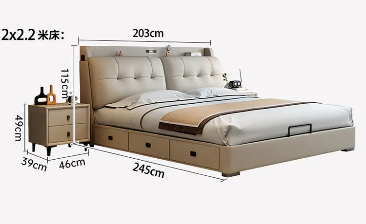 Minimalist Upholstered Bed Frame With Storage — Cream Beige | KIMLUD