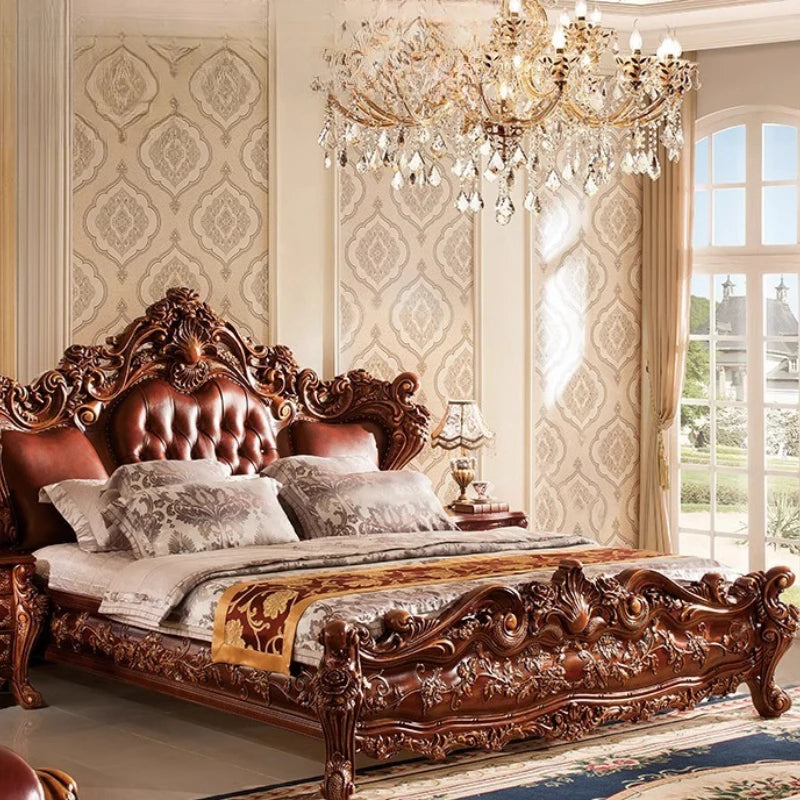 European Simple Bed Leather Princess Adult Aesthetics Design Square Bed Bedroom Queen Sleeping Muebles Lounge Suite Furniture