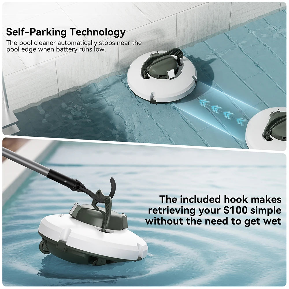 Redkey S100 Cordless Robotic Pool Cleaner Vacuum IPX8 Waterproof 5200mAh Recharge 130 Mins Self-Parking Swimming Pool Cleaner