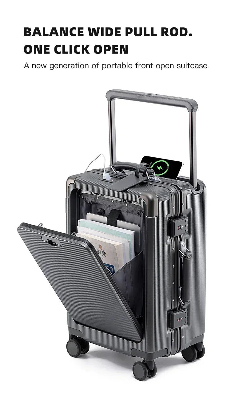 Polycarbonate Wide Luggage Front-Opening Boarding Box — Silver | KIMLUD