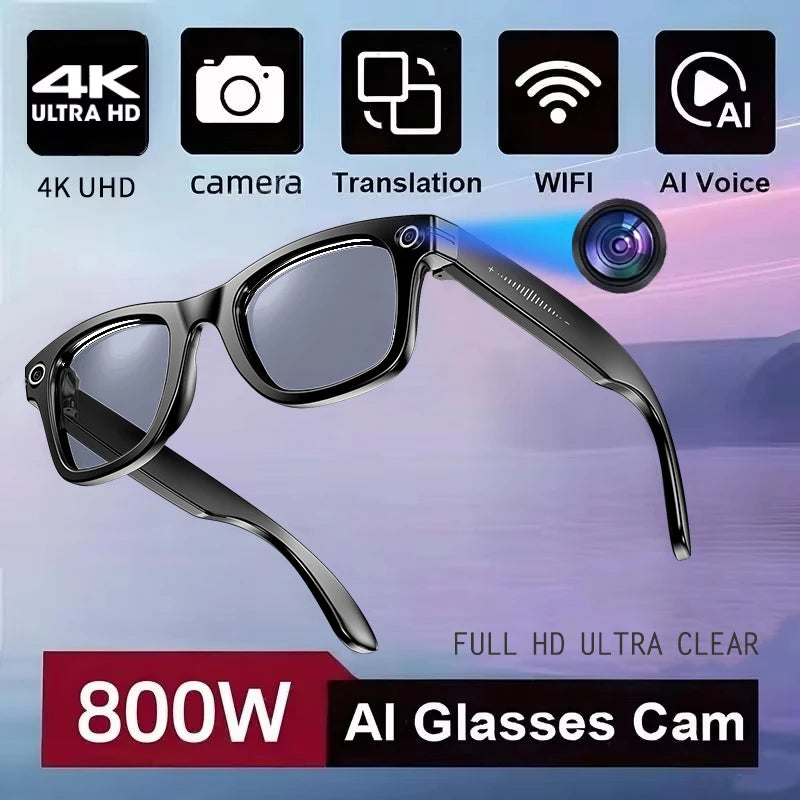 Black-Frame Smart Glasses Color-Changing Lenses AI Translator 720P Video — Black | KIMLUD