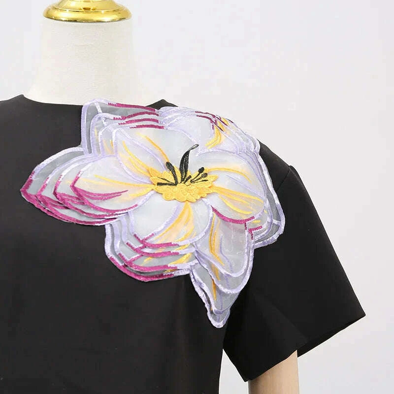 KIMLUD, Women's Temperament Elegant Three Dimensional Flower Skirt Two Piece Set Slit Backless Cropped Top High Waist A-line Skirts Sets, KIMLUD Womens Clothes