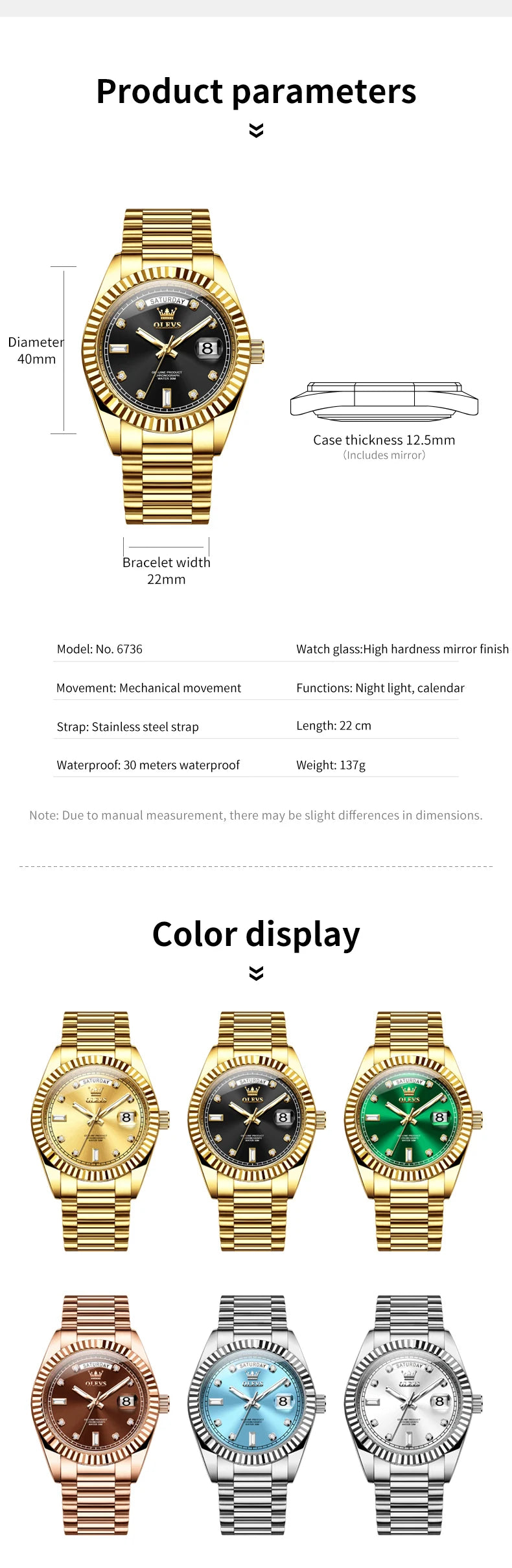 Gold-Tone Stainless Steel Automatic Watch Date — Gold | KIMLUD
