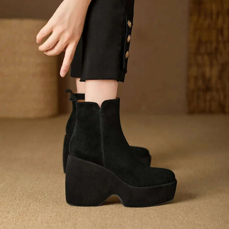 KIMLUD, Brand Women Wedges Boots Suede Platform Women Ankle Boots High Quality Walking Comfy Woman Shoes New Sexy High Heels Bootie, KIMLUD Womens Clothes