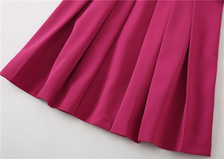 Pleated Jacquard Midi Dress Fit-and-Flare — Fuchsia | KIMLUD