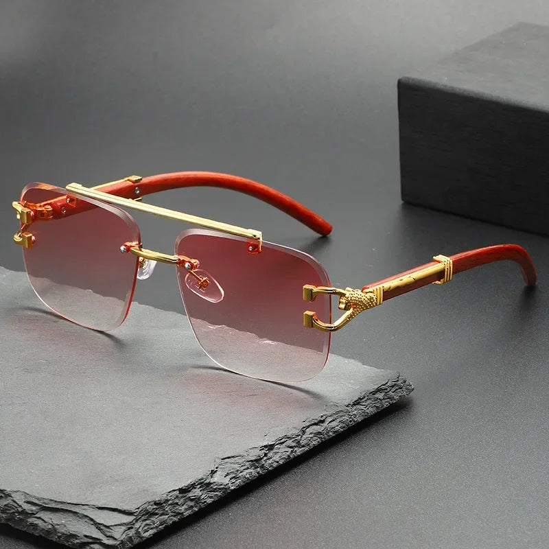 Rimless Sunglasses Square UV400 Lightweight Alloy Frame — Gold | KIMLUD