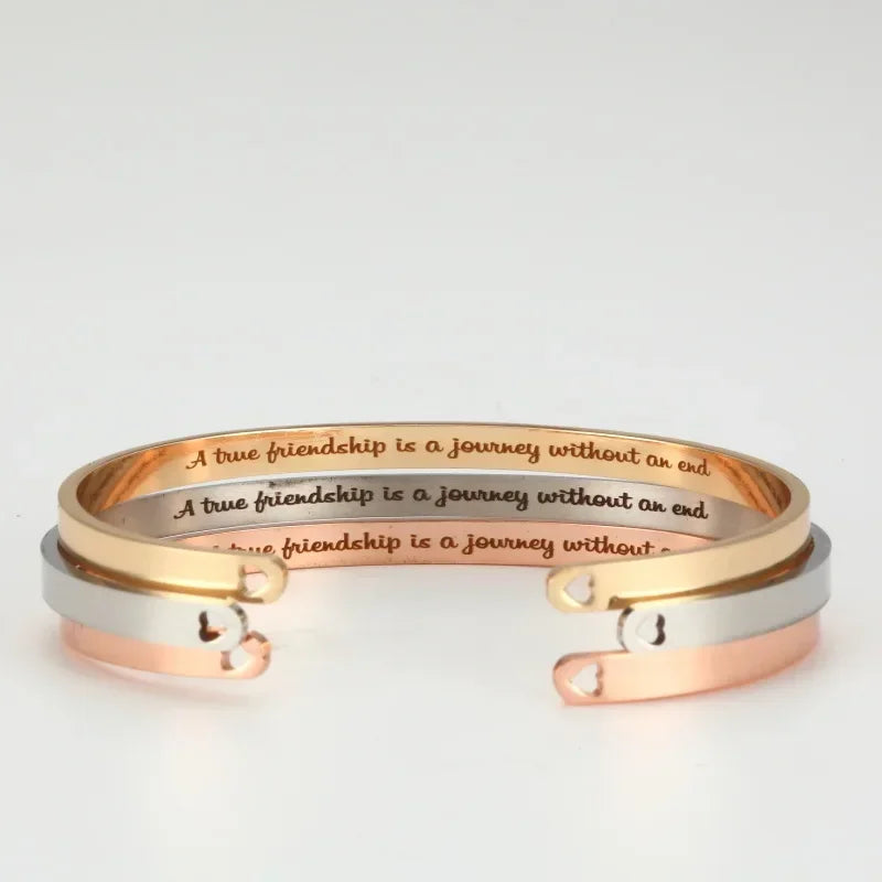 Stainless Steel Engraved Name Text Heart Cuff — Silver | KIMLUD