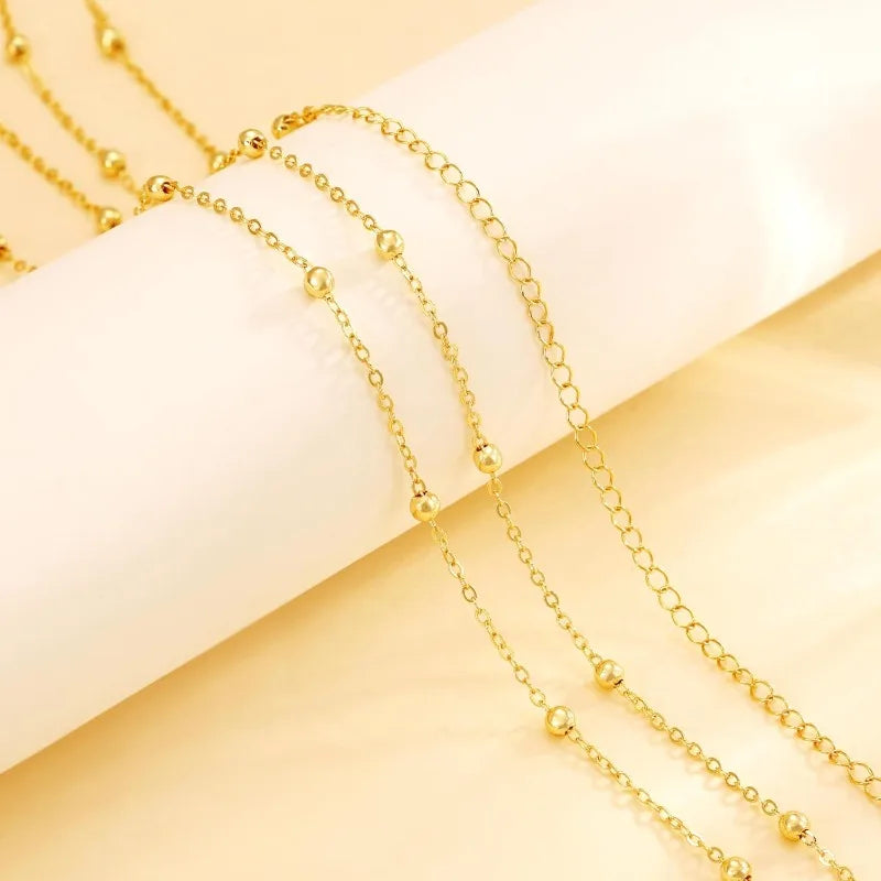 Gold-Plated Stainless Steel Waist Chain With Satellite Beads — Gold | KIMLUD