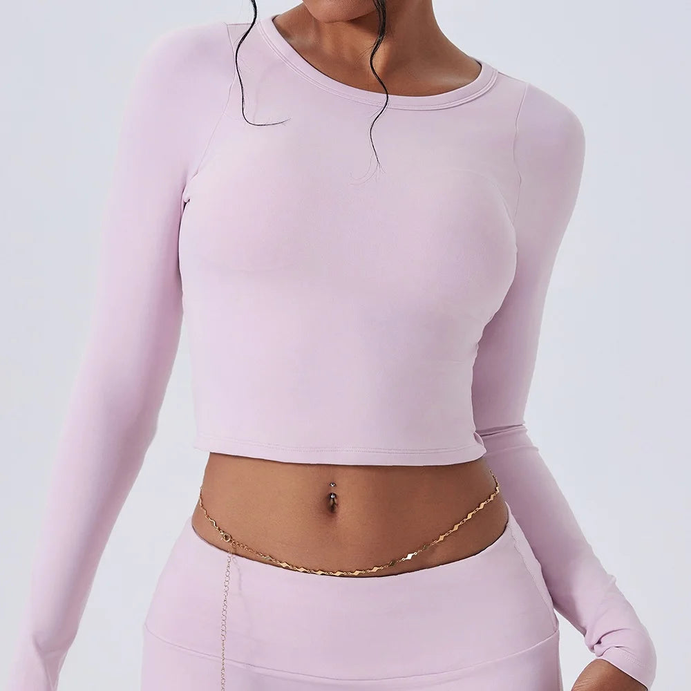 Cloud Hide Yoga Shirt Sexy Back Long Sleeve — Gray | KIMLUD