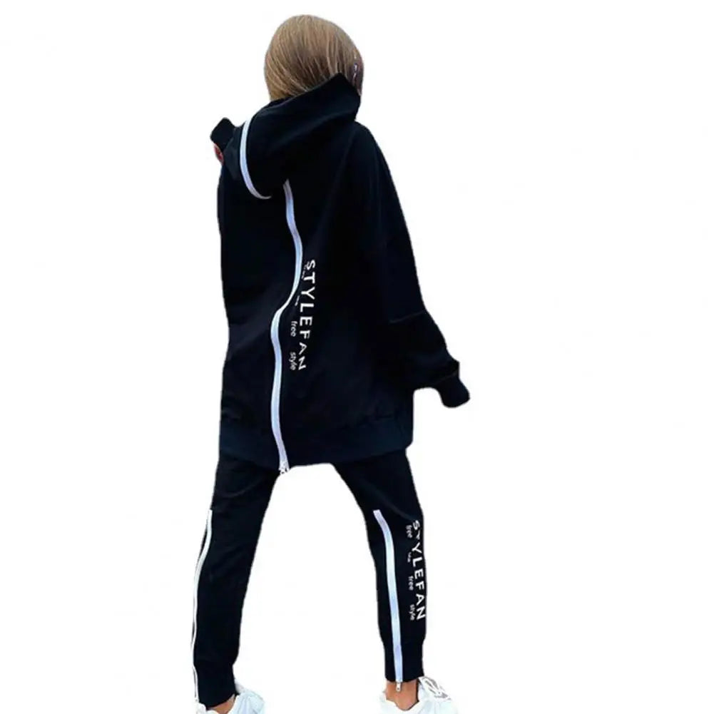 Oversized Tracksuit Back Zipper Hoodie Set — Black | KIMLUD
