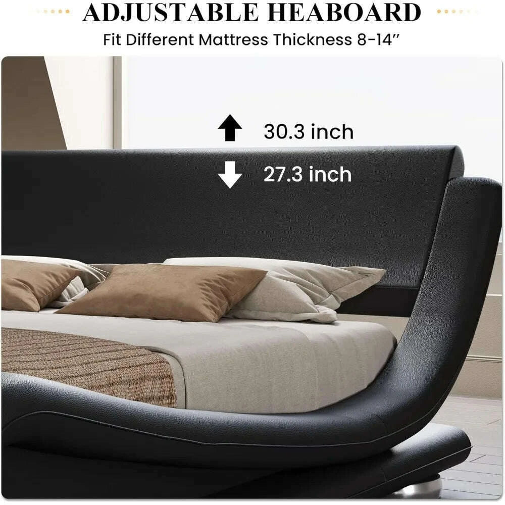 queen-size-bed-frame-with-faux-leather-ergonomics-headboard-no-box-spring-needed-easy-assembly-queen-size-bed-framekimlud-womens-fashion-34622261