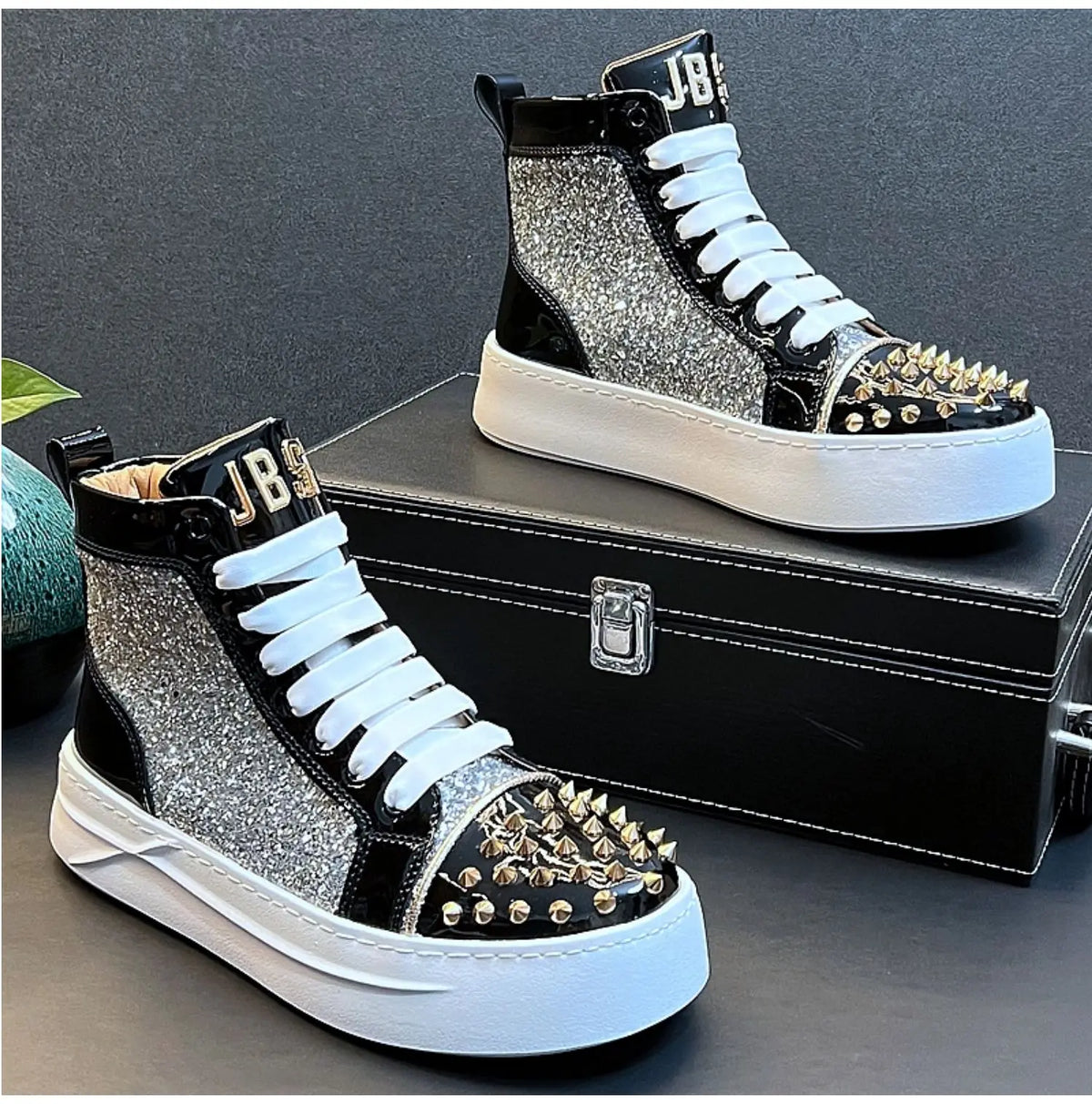 Men's Sneakers – Rhinestone Platform – Casual Silhouette | KIMLUD