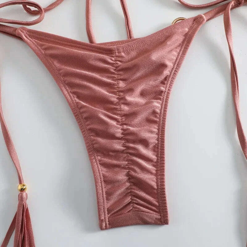 KIMLUD, 2024 Luxury Bikini Set Women Sexy Swimsuit High Cut Bandage Bikini Set Bathing Suit With Tassels Summer Brazilian Biquini, KIMLUD Womens Clothes