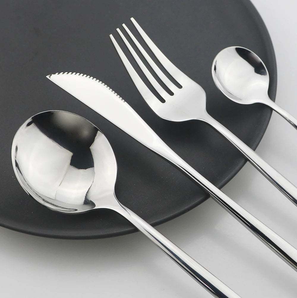 Gold Tone Cutlery Set With Black Handles — Black | KIMLUD