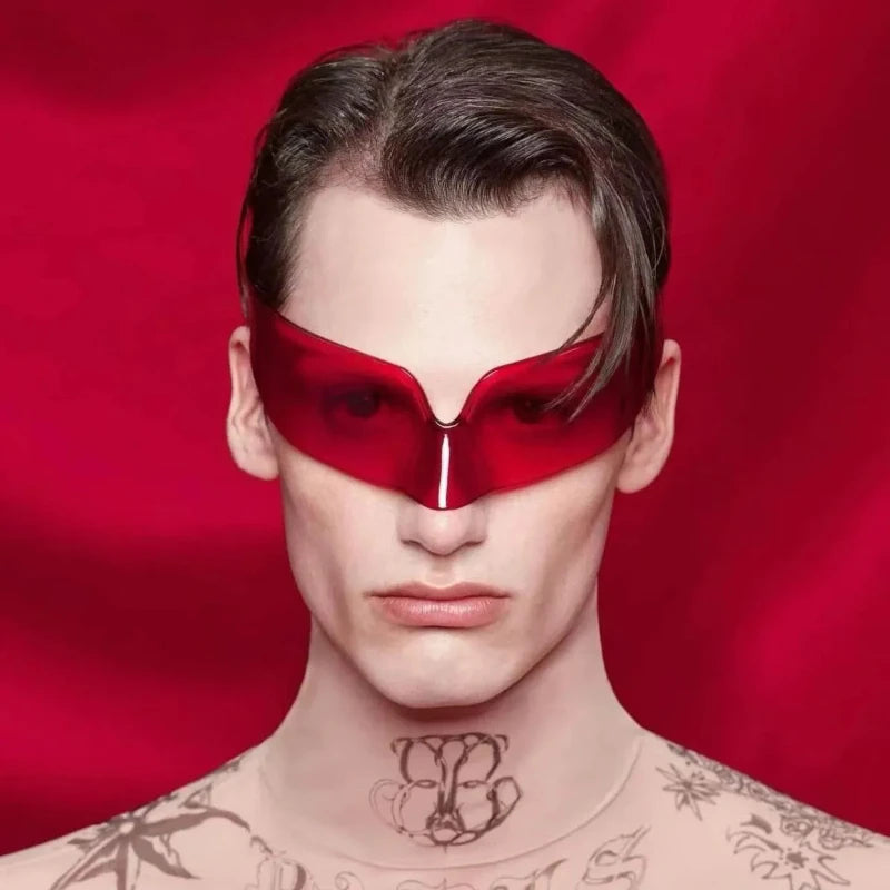 Cyberpunk Frameless Resin Sunglasses — Red | KIMLUD