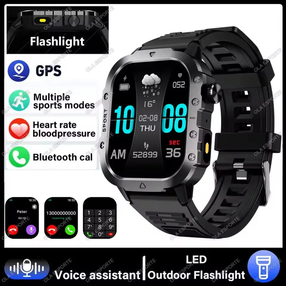 Xiaomi Military Smart Watch Men Waterproof Outdoor Sports Tracker LED Flashlight Bluetooth Call Men Smartwatch For Android iOS