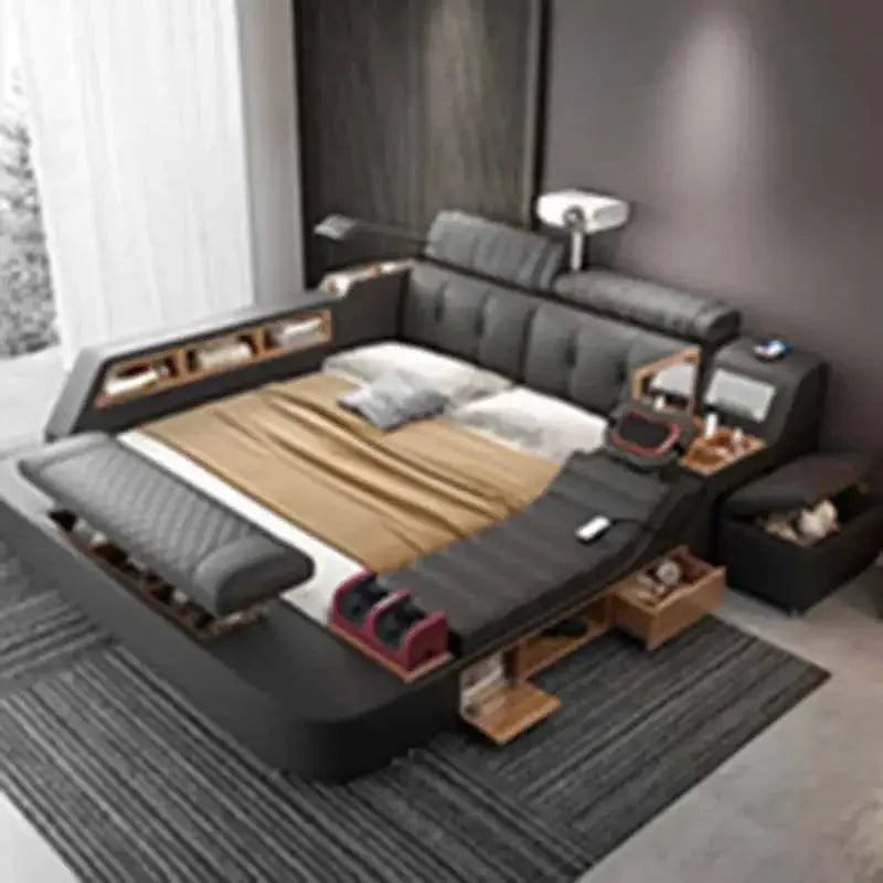 Storage European Double Bed Modern Queen Headrest King Size Double Bed Smart Massage Luzko Wielofunkcyjne Furniture For Bedroom