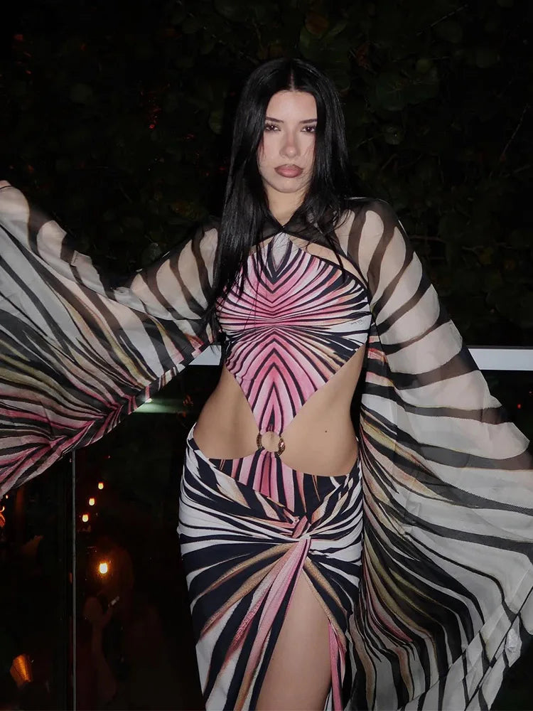 Jumpsuit – Butterfly Wing Print – Bodycon | KIMLUD