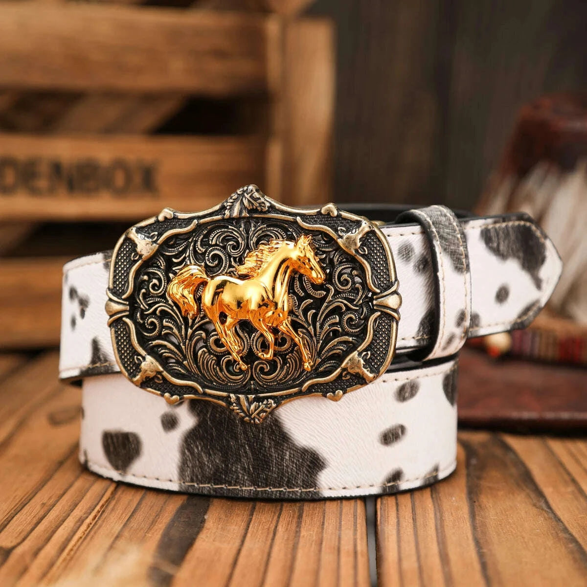 KIMLUD, A unisex Western-style, individualistic and retro belt, a brown (random pattern) PU belt (with perforated nails), KIMLUD Womens Clothes