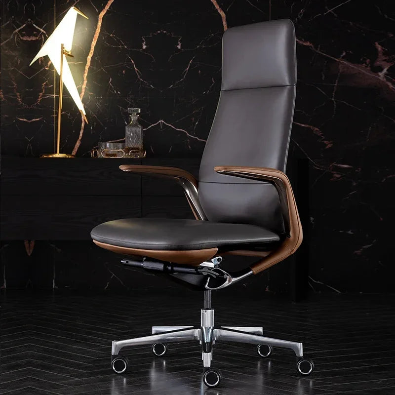 Genuine Leather Ergonomic Executive Office Chair — Black | KIMLUD