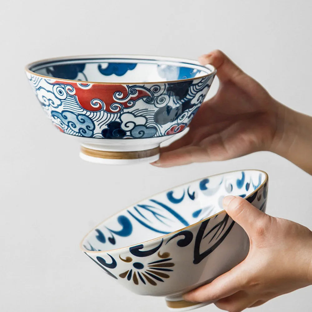 Hat-Bowl Porcelain 7.5-Inch Ramen Bowl — Blue-White | KIMLUD